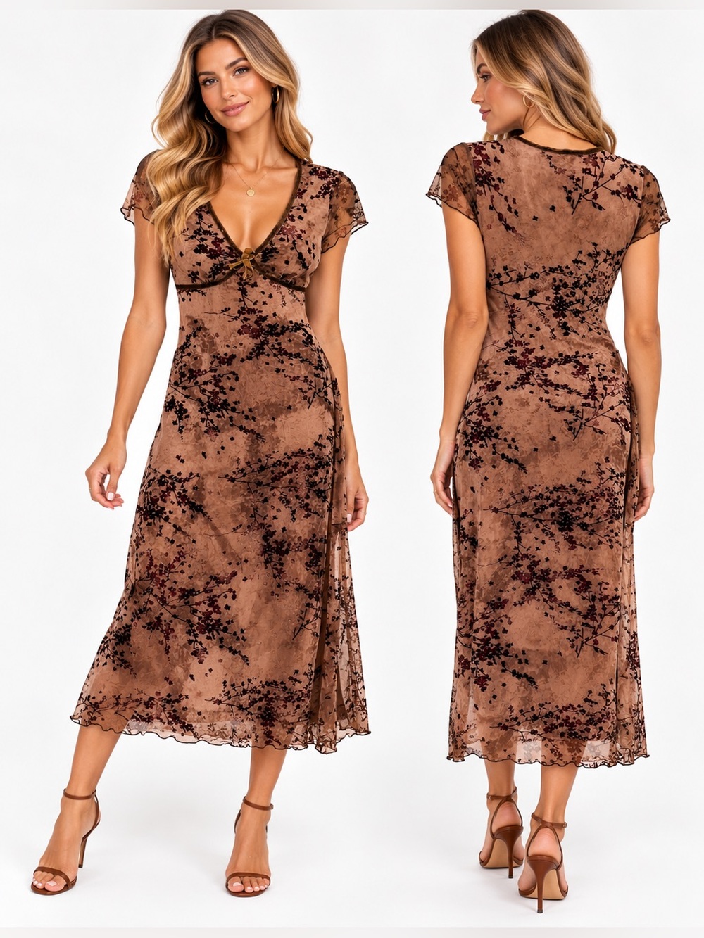 Cider Floral Velvet Midi Dress Size Medium NWT